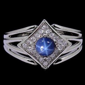 Elegant Genuine 6 Ray Star Blue Sapphire Ring in 925 Sterling Silver Size 8.25